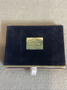 Congress Velvet Playing Card Box in Black with Gold Plaque